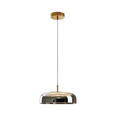 Imagem de Luminária Pendente De Vidro Âmbar Fumê 23cm 6W Cabo Ajustável Para Sal