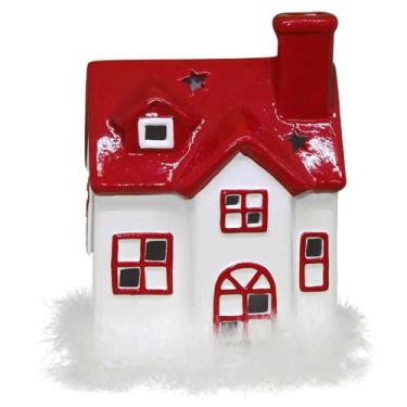 Imagem de Mini Casinha Cerâmica Noel Nevada Led Vila Natalina 20cm - Magizi