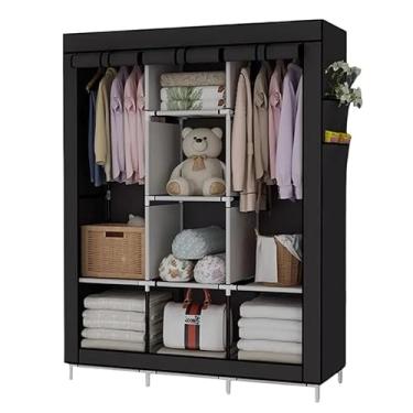 Imagem de Armário de Tecido com Zíper – Guarda-Roupas Dobrável e Organizador (PRETO)