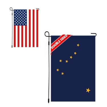 Imagem de ACWIPT Bandeira de jardim do estado do Alasca dupla face 30,5 x 45,7 cm, bandeira de nylon resistente 220D, bandeiras de jardim AK (AK)