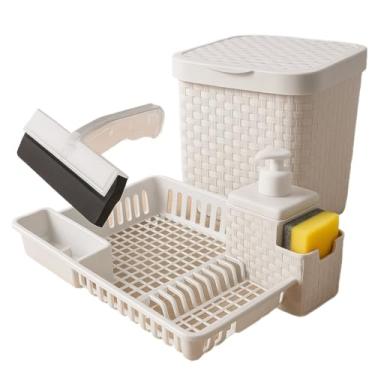 Imagem de Kit Cozinha Completa: Escorredor de Louça + Lixeira 5L + Porta Detergente + Rodinho de Pia