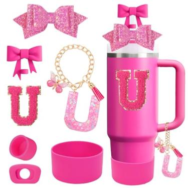 Imagem de QUNNDY Conjunto de acessórios para copo Stanley Cup 850.5 g 1,134.0 g copo com alça, incluindo tampa de cobertura de palha de laço, decoração de arco de palha, bota, tampa à prova de derramamento