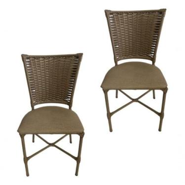 Imagem de 2 Cadeiras Vivara Mesa Jantar Estofada Cozinha Fibra Sintética Areia A