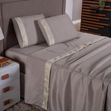 Imagem de Jogo De Lençol Zurique Queen 4 Peças Micro Percal 400 Fios Friso Decor