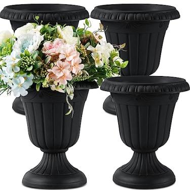 Imagem de Zhehao 4 peças de plantador de urna de plástico, 25 x 28 cm, vasos de flores tradicionais clássicos para varanda frontal, plantadores decorativos para ambientes internos e externos com estilo pedestal para decoração de jardim, pátio, varanda frontal