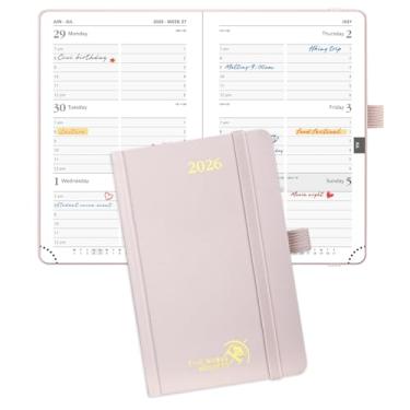 Imagem de POPRUN Agenda 2026 (tamanho de bolso 10 x 15 cm) - Calendário pequeno para bolsa com programação horária e layout semanal vertical, calendários mensais, 100 g/m² - rosa claro