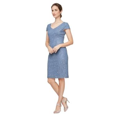 Imagem de Alex Evenings Vestido feminino de coquetel com gola V, comprimento até o joelho, para mãe da noiva (tamanhos pequenos e regulares), Wedgewood com fio, 50