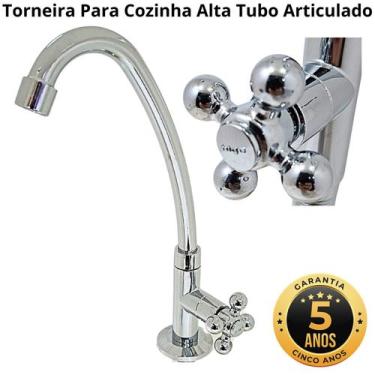 Imagem de Torneira Pia de Cozinha Cromada Mesa Bancada Bica Movel Arejador Abs -