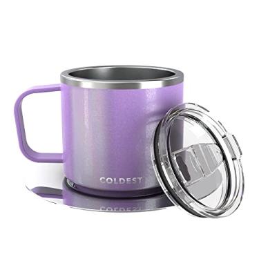 Imagem de Copo de café expresso isolado empilhável com pires da Coldest – Caneca de café expresso com parede tripla isolada de aço inoxidável para viagem Double Shot com tampa deslizante (118 g, Saturno 's Moon Purple)