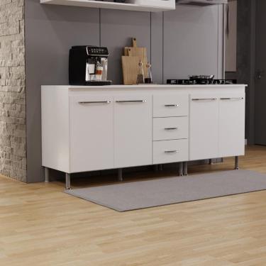 Imagem de Kit 2 Balcões Modulados Gabinete Pia 120cm e Cooktop 70cm Com Tampo Viena Branco