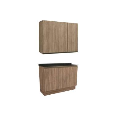 Imagem de Kit Cozinha Modulada 3 Peças Maxxi (1Aéreo+1Balcão+1Complemento) C3P10 Nogal/Preto Brilho - Kappesberg