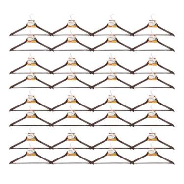 Imagem de Kit 96X Cabides Madeira Marrom Gancho De Roupas Com Cavas - Kadê