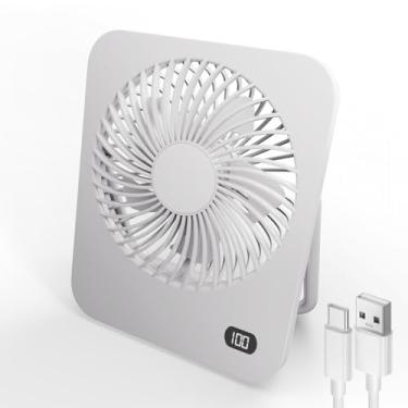 Imagem de Faryuan Ventilador de mesa pequeno, ventilador portátil pessoal dobrável recarregável, bateria de 2000 mAh, 5 velocidades, suporte ajustável, ventilador USB de mesa silencioso para escritório,