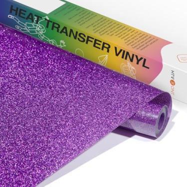Imagem de HTVRONT Vinil HTV com glitter roxo - 25,4 cm x 1,5 m roxo glitter ferro em vinil para todas as máquinas de corte, rolo de vinil de transferência de calor com glitter para sublimação - fácil de cortar