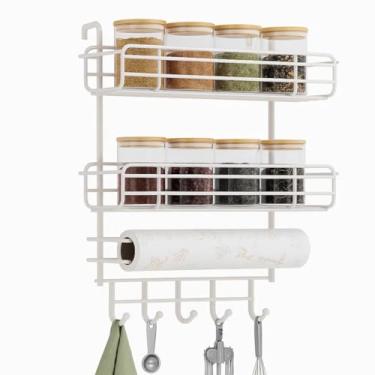 Imagem de Organizador Porta Temperos para Cozinha Prateleira com Suporte Toalha de Papel Rack 3 Andares Casa Buritis (Branco)