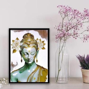 Imagem de Quadro Buda Branco Com Dourado 24X18Cm Preta - Quadros On-Line