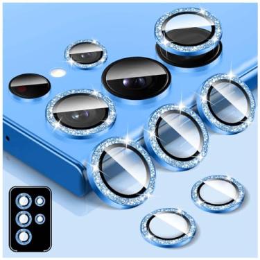 Imagem de Kucheed Protetor de lente de câmera Bling para Samsung Galaxy S25 Ultra, protetor de tela de vidro temperado, alinhamento automático de glitter, anéis de metal individuais, adesivos de filme