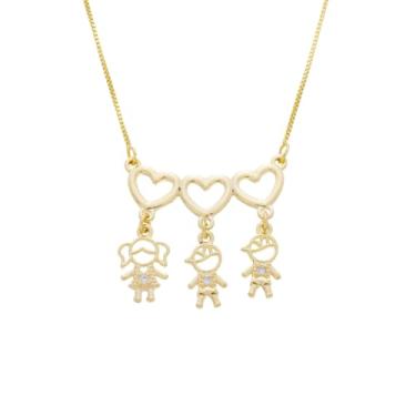 Imagem de Colar 3 Filhos Pingente Meninos E Meninas Banhado A Ouro (2 MENINOS 1 MENINA)