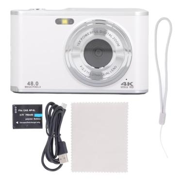Imagem de Câmera de bolso 48 MP 4K Ultra HD lente dupla zoom 16x autofoco anti trepidação tela IPS 2,4 polegadas câmera digital compacta para viagem formatura (branca)