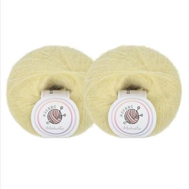 Imagem de NICEEC 2 novelos de fio de mohair macio, fofo e felpudo, luxuoso e fino, fio de mistura de lã para crochê e tricô, total de 2 ml × 2, 328 m × 2 - amarelo macio
