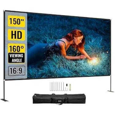 Imagem de Tela De Projeção, 80 90 100 135 150 180 Polegadas Tela Do Projetor Com Suporte 16: 9 4k Hd Grande Angular Com Armazenamento Bolsa Home Cinema Portátil Para Exterior, B, 80 inch