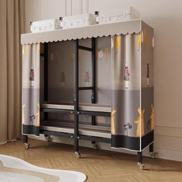 Imagem de Organizadores De Armário Suspenso Prateleiras De Armazenamento Organização Com Rodas Guarda-roupa De Tecido Fácil De Instalar Guarda-roupa Portátil Dobrável, Red, 203cm