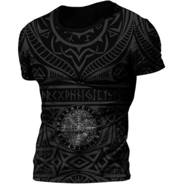 Imagem de Camiseta Masculina Viking Mitologia Nórdica Impressa Em 3d Mangas Meias Camiseta Viking Warrior Rune Gola Redonda Solta Manga Curta