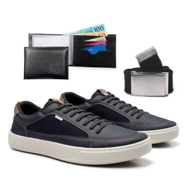 Imagem de Kit Tênis Masculino Casual Com Carteira Confortável Sapatênis Estiloso Versátil Trabalho Dia A Dia Leve Macio (Azul marinho, BR, Adulto, Numérico, 40)