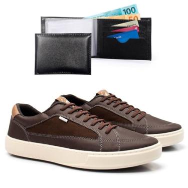 Imagem de Kit Tênis Masculino Casual Com Carteira Confortável Sapatênis Estiloso Versátil Trabalho Dia A Dia Leve Macio (Café, BR, Adulto, Numérico, 40)
