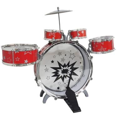 Imagem de Bateria Infantil para Criança Profissional Completa Pedal Banco Baqueta Rock Star Importway Bw039
