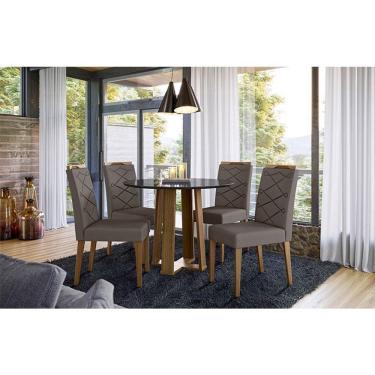 Imagem de Mesa de jantar 100x100cm Ambiente Isabela com Vidro Imbuia Preto e 4 Cadeiras Caroline Imbuia Veludo Cinza - New Ceval