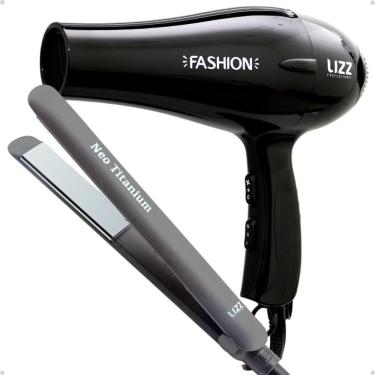 Imagem de Kit Lizz: Secador Fashion Preto 2200w 220v e Prancha Neo Titanium Cinza 230°C Bivolt