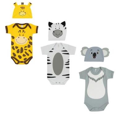 Imagem de Kit 6 Peças Body Touca Temático Mesversário Animais Bichinhos Fazendin