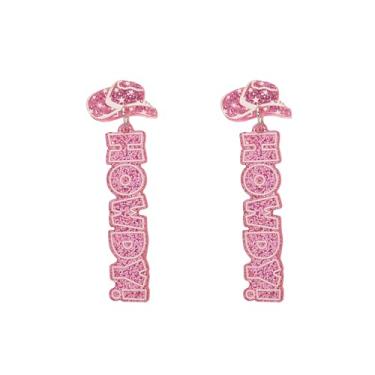 Imagem de Chapéu de caubói de rodeio com letras HOWDY brincos pendentes para mulheres acrílico glitter faroeste fantasia acessórios brincos leves moda country concerto festa roupas joias, Small, Acrílico, Sem