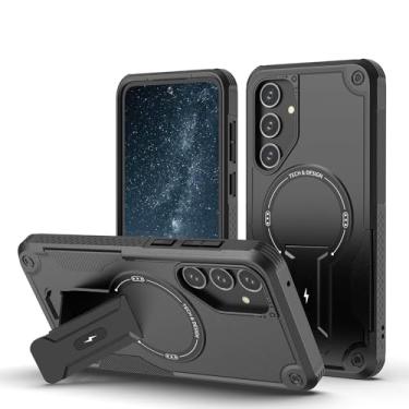 Imagem de Vatkyc Design magnético para Samsung Galaxy A35 com suporte, compatível com MagSafe Suporte Invisível Embutido Capa Resistente TPU Proteção de Grau Militar À Prova de Choque, Preta