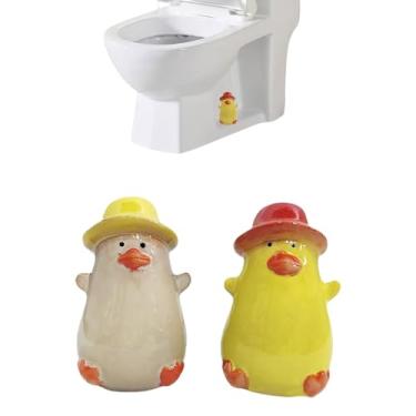 Imagem de Qaoliffa Conjunto de 2 capas de parafuso de vaso sanitário de animais engraçados, capas de parafuso de vaso sanitário de cerâmica, decoração de banheiro fofa, acessórios temáticos divertidos, peças de