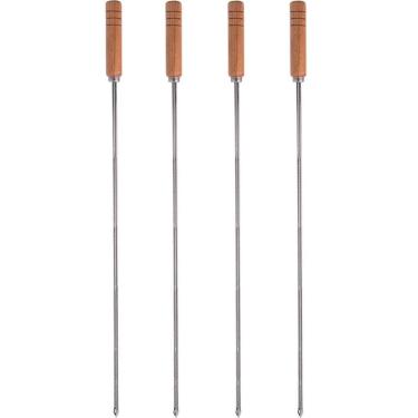 Imagem de Kit 4 Espetos Simples Churrasco Inox Cabo Madeira 85cm Carne Churrasqueira Domama