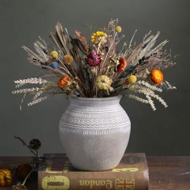 Imagem de Quoowiit Vaso rústico de cerâmica para casa de fazenda, vaso de flores envelhecido para decoração de casa, vasos decorativos boho para decoração de mesa de centro de mesa, vasos para sala de estar