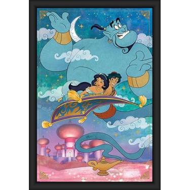 Imagem de BUY ART FOR LESS Pôster de arte emoldurado oficialmente licenciado Aladdin - A Whole New World - 61 x 91 cm - Moldura de madeira projetada resistente com vidro plexi - Pronto para pendurar