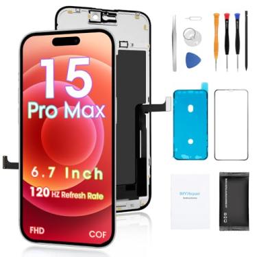 Imagem de Para iPhone 15 Pro Max Screen Replacement 6,7', 3D Touch COF FHD Display Kit de reparo completo, conjunto de digitalizador com conjunto de ferramentas, vidro temperado, instruções (sem garantia de