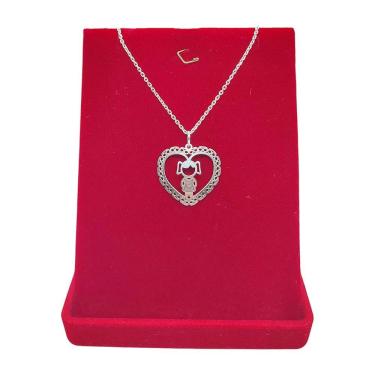 Imagem de Corrente Cadeado 45cm Pingente Menina Coração Prata 925