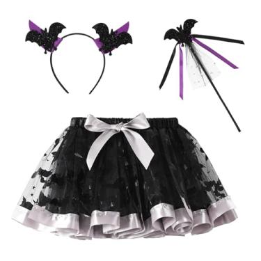 Imagem de Happy Cherry Conjunto de saia tutu de bruxa para meninas com faixa de cabelo e varinha, 3 peças, roupas de Halloween 3-8 anos, Preto, 3-4 Anos