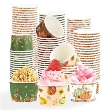 Imagem de 120 peças de copos de sorvete de outono, 355 ml, folhas de bordo, abóbora, papel, sobremesa, lanche, sopa, tigelas, outono, verde, laranja, iogurte, recipiente para alimentos quentes ou frios