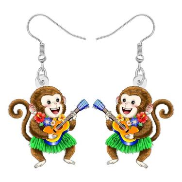 Imagem de DALANE Brincos pendentes de acrílico fofo macaco tropical engraçado palmeira havaiana flores hibisco design exclusivo joias de verão presentes de praia para mulheres amantes de praia, Medium, Acrílico