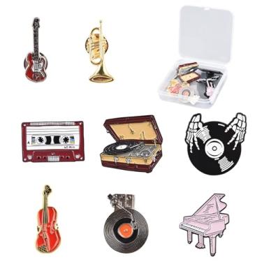 Imagem de HICOHAND Conjunto de broche, agulha esmaltada desenho animado vida diária conjunto de broche esmaltado, decoração de roupas neutras para crianças e mulheres, Music, Metal, Liga metálica.