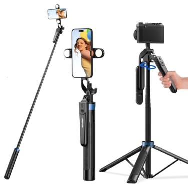 Imagem de UBeesize Tripé extensível de telefone de 164 cm e bastão de selfie com luz e controle remoto, suporte de tripé ajustável para iPhone 11-16, Android, GoPro, câmeras, vlog de viagem e gravação de vídeo