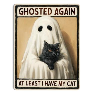 Imagem de TracyArt Decoração de parede de Halloween, Ghosted Again But At Least I Have My Cat - Presentes de terror, pôster de Halloween, sem moldura 33 x 43 cm