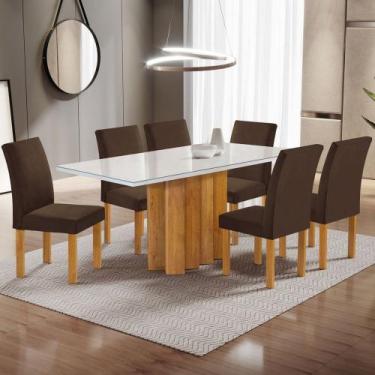 Imagem de Mesa de Jantar 6 Lugares Lorena Espanha com Vidro Cinamomo/Off White/M