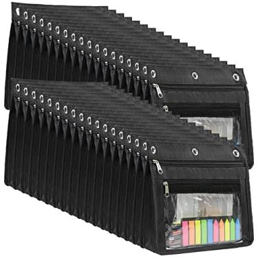 Imagem de YoeeJob Pacote com 36 bolsas de lápis expansíveis de 2,5 cm com janela transparente para fichário de 3 anéis, adequado para escola e escritório (preto)