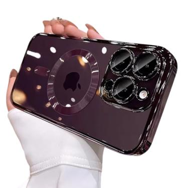 Imagem de Capa protetora de celular Desert Gold para iPhone 16, 16e, 15, 14, 13, 12, 11 Pro Max Plus, transparente, com lente magnética (para iPhone 15 ProMax/roxo escuro)